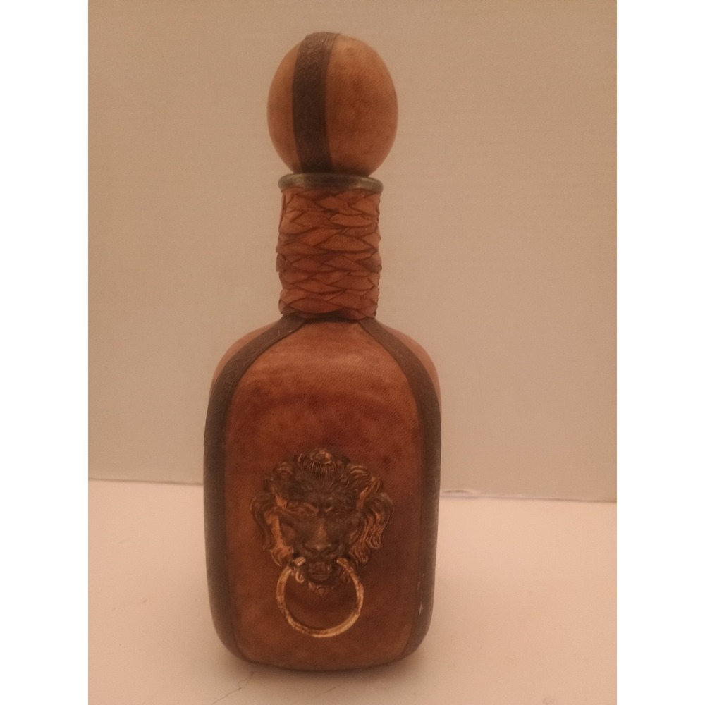 Vintage Italian Tooled Leather Covered Decanter Bottle Barware 10"